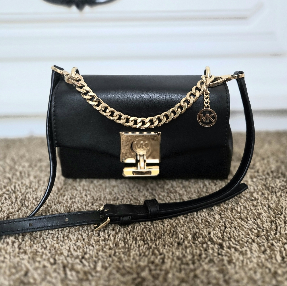 Michael Kors Black Crossbody Bag with Gold Chain